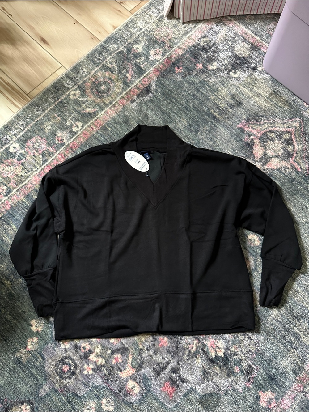 Scoop Black Scuba Rib V-Neck Pullover Sweatshirt Women’s XXL NWT Lounge Cozy